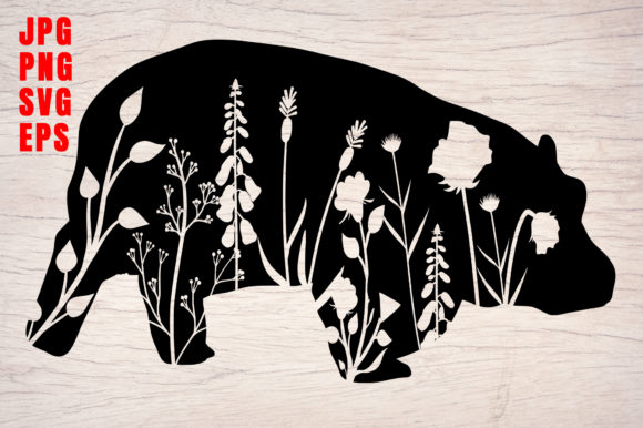 Baby Hippo Animal Floral Silhouette Art