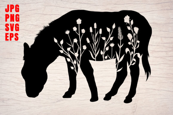 Donkey Mule Pony Horse Silhouette Floral