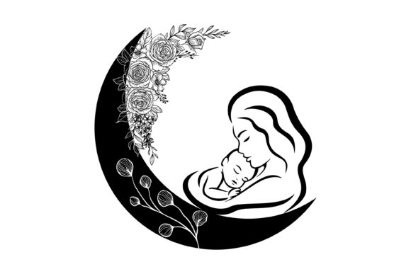 Floral Moon and Baby with Moon
