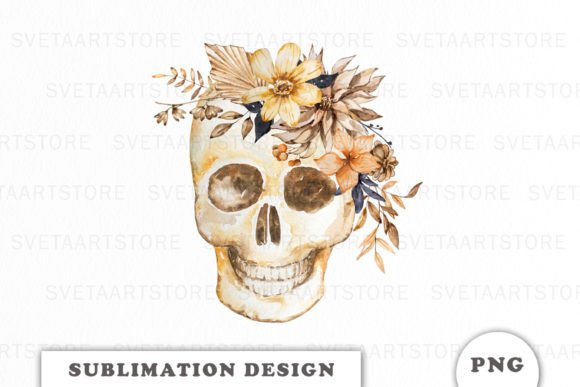 Floral Skull Sublimation Design PNG