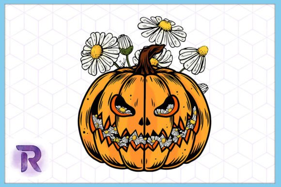 Funny Halloween Pumpkin Daisy Floral