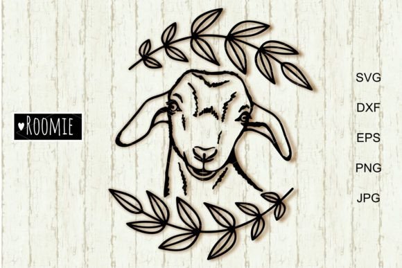 Goat Portrait with Floral Wreath