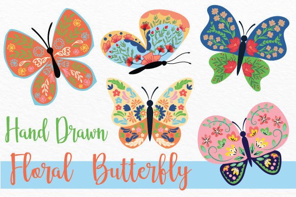 Hand Drawn Floral Butterfly PNG