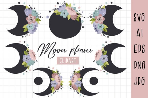 Moon Phases & Floral SVG Set