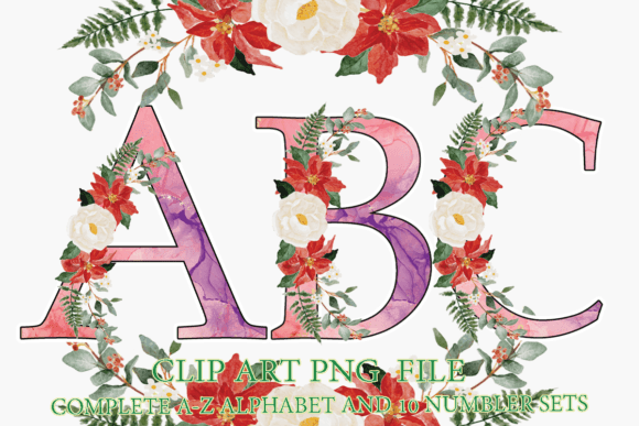 Watercolor Christmas Floral Alphabet