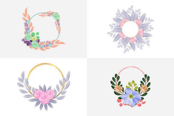 Watercolor Floral Frame Set